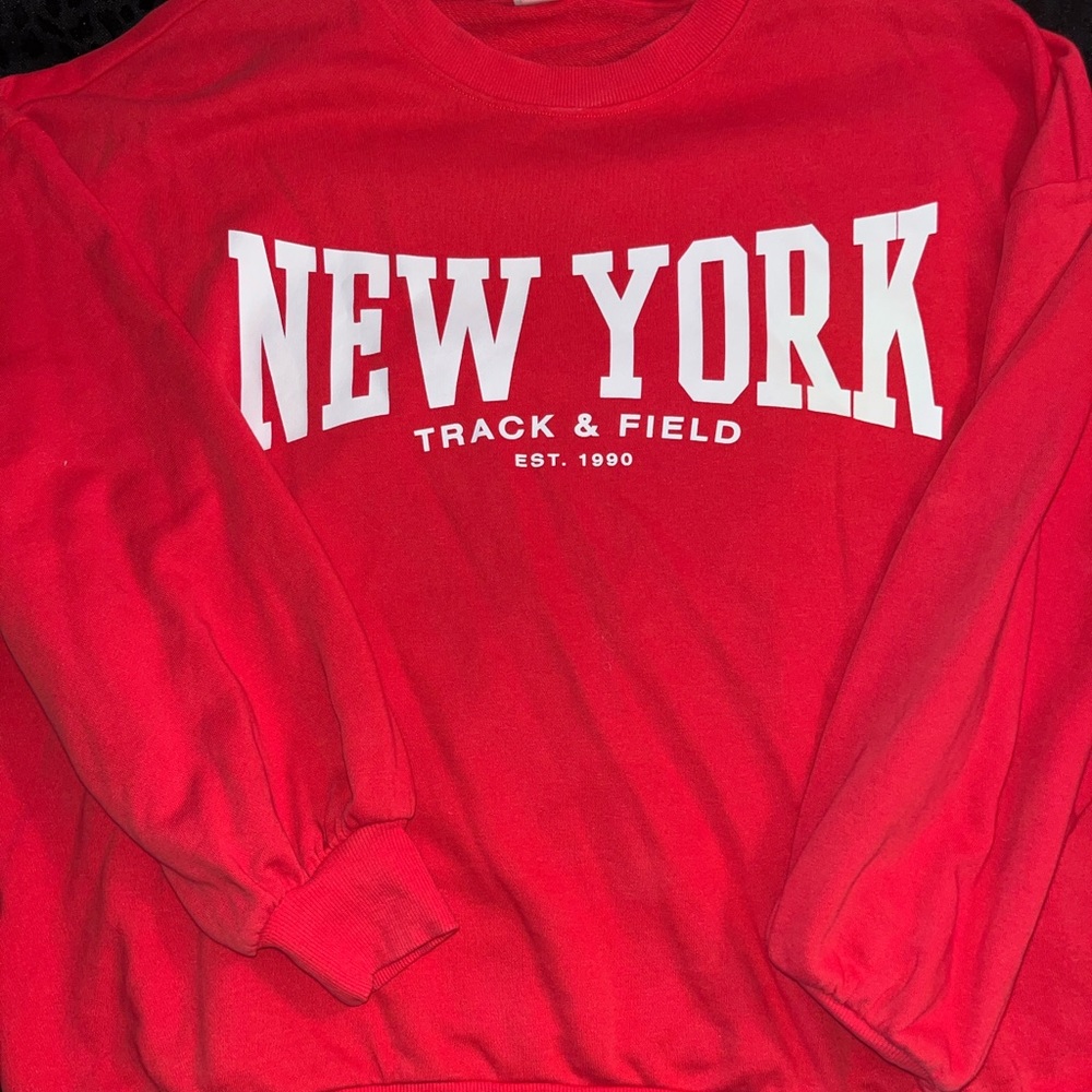 Red New York Track & Field Crewneck Sweater